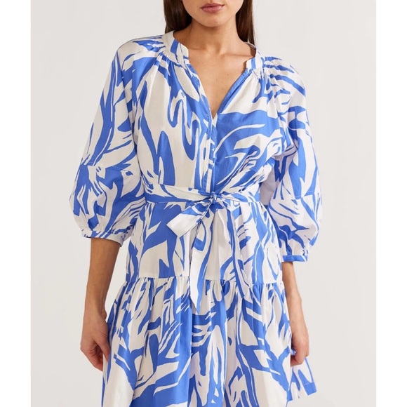 Staple the Label Mariella Smock Blue and White Patterned Dress - Picture 2 of 16